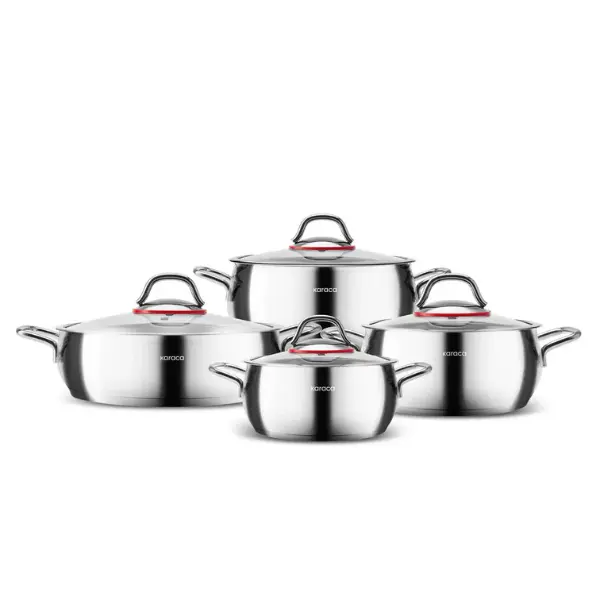Karaca Emirgan 8-Piece Stainless Steel Induction Cookware Set, Silver Red 0