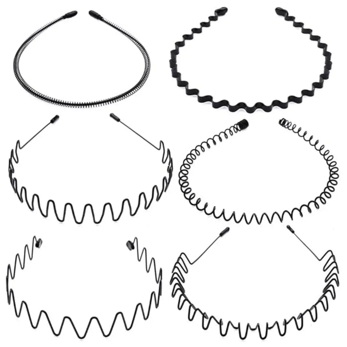 6 PCS Metal  Black Hair Hoop Spring Wave Hairband Multi-Style Unisex Flexible   for Women Men zig zag headbands summer accessories bando