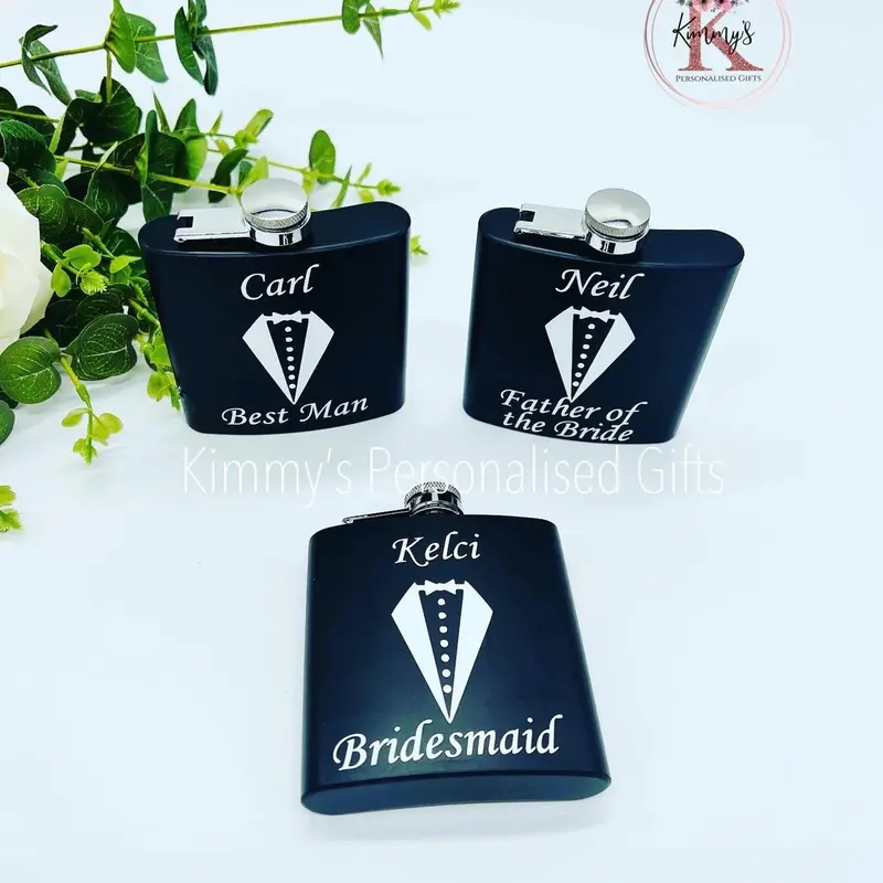 Matt Black Hip Flask, Wedfing flask, personalised hip flask, best man gifts, groom to be gifts, best man proposal 1