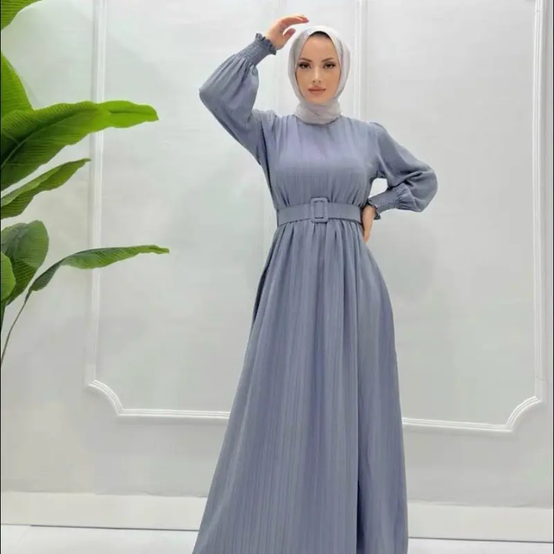Casual Women's Simple Crew Neck Long Dress - Womenswear | Abaya | Maxi Dress | Made In Turkey