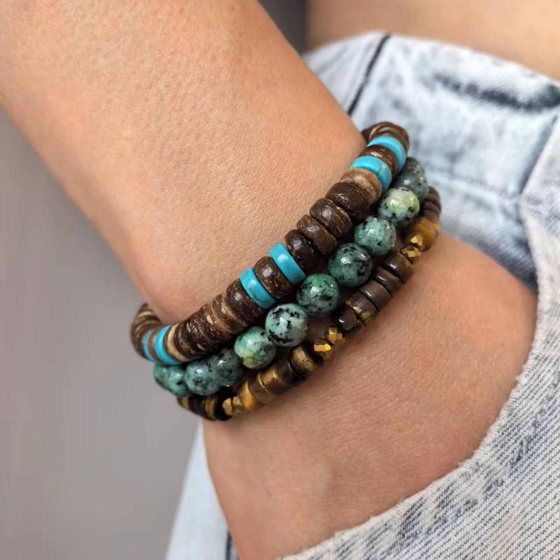 Product Introduction of Man Set Malachite Coconut / Boho Green Black Coconut Bead Bracelet 4