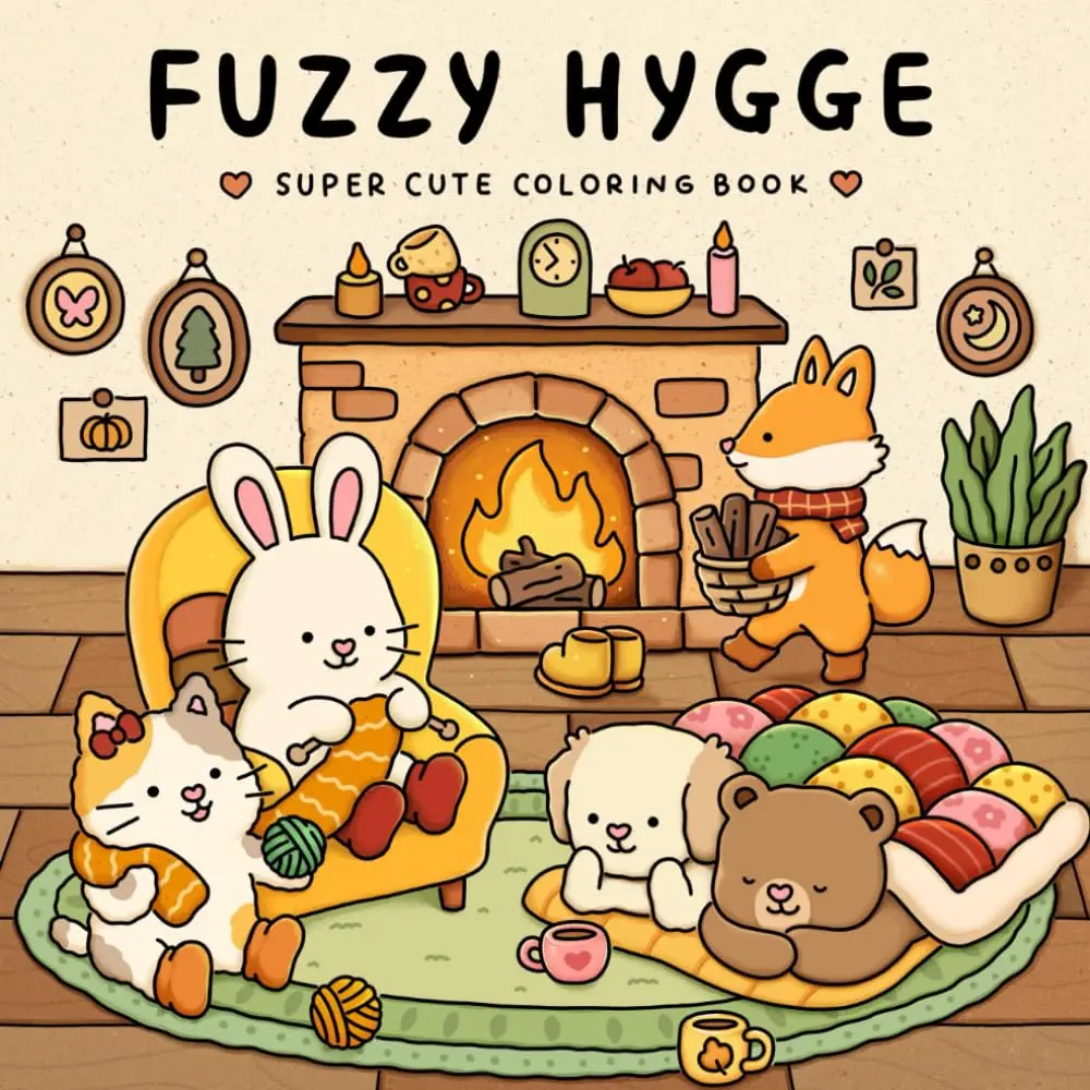 Cute and Cozy Coloring Book for Adults & Teens Featuring Adorable Animals Characters for Stress Relief (Fuzzy Friends Coloring)