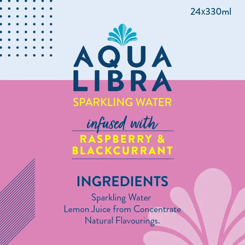 Aqua Libra Raspberry & Blackcurrant Infused Sparkling Water 24 pack of 330ml cans Fruit Beverage 4