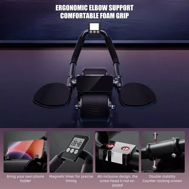 Abdominal Wheel Automatic Rebound Elbow Support Fitness AB Roller Training 7