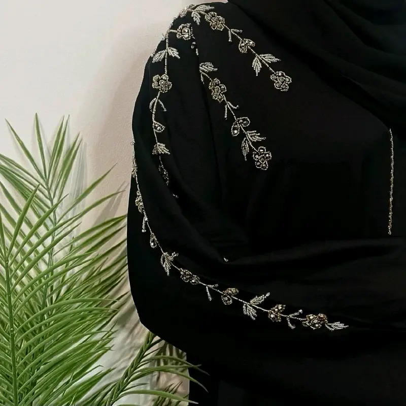 Rida Abaya with Intricate Gold & Silver Embellishments - Essential Party Open Abaya luxury 4