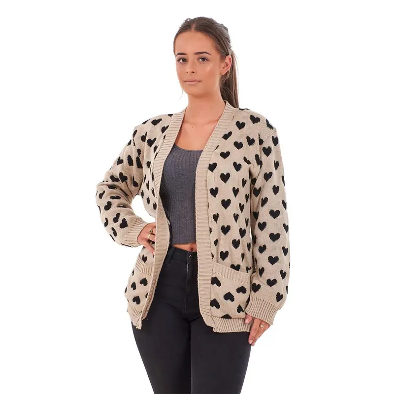 New Ladies Heart Knitted Cardigan Pockets Long Sleeve Regular Big Sizes S to 2XL sweater season coatigan 1