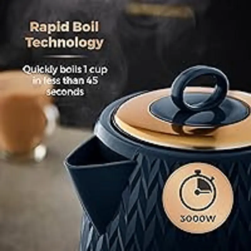 Tower T10052MNB Empire 1.7 Litre Kettle with Rapid Boil, Removable Filter, 3000W, Midnight Blue with Brass Accents 7