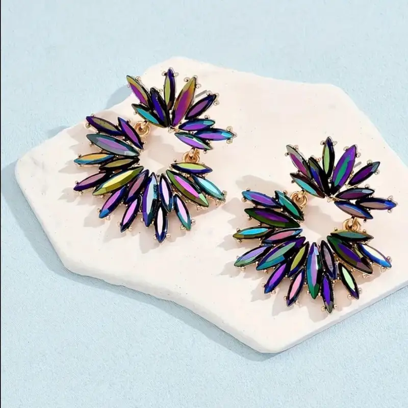 14k Gold Plated Sparkling Flower Design Statement Earrings for Women - Perfect for Daily Outfits and Parties 2