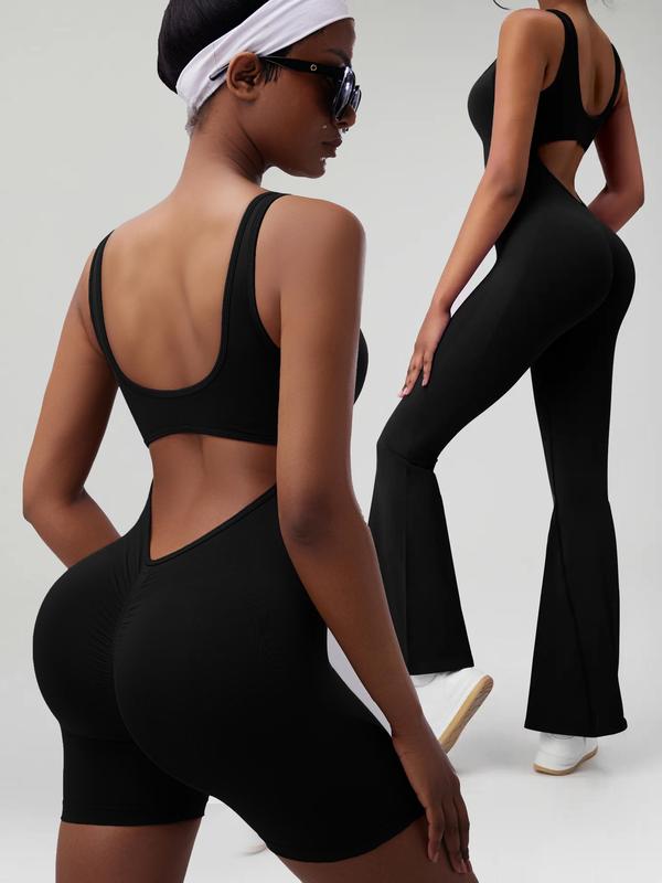 【GetMod】Seamless 2025 High elasticity Backless  Ribbed Jumpsuit , Women’s gym clothes ,Tracksuit for women Leisure Yoga Workout sports Bra,  bodysuit Short sleeves Body Jumpsuit, Womenswear Sportswear Clothing for Summer#YZ900-2 7