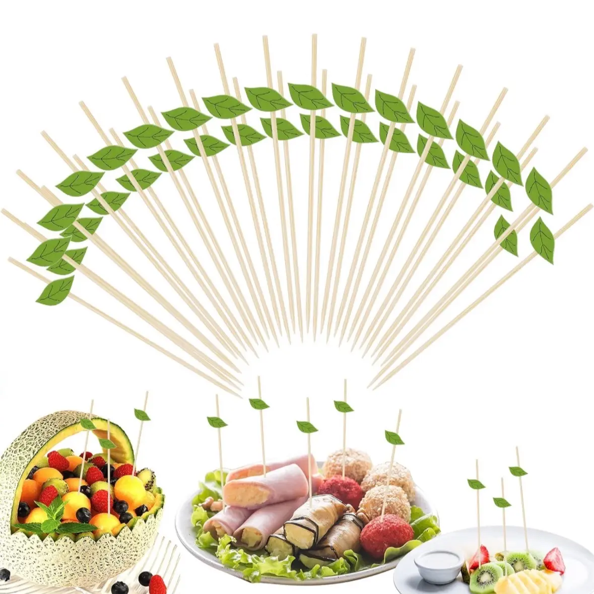 4.7 inch Green Leaf Solid Figure Toothpicks Sandwich Fruit Cocktail Disposable Kitchen Tool