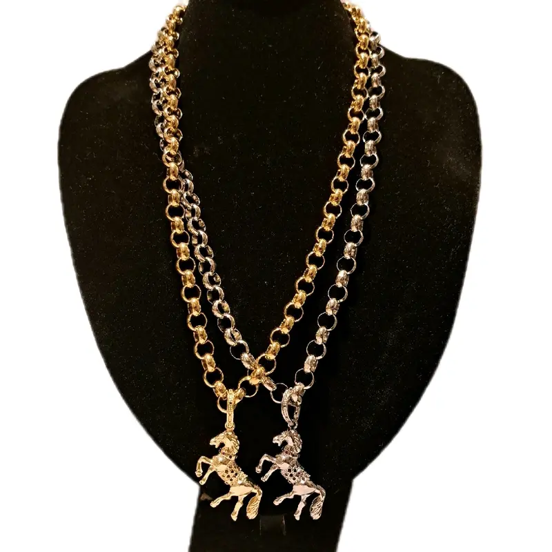 horse pendant on medium weight belcher chain gold or silver plated available stainless Steel 24inc length 1