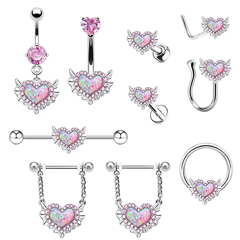 1PC Sweet Heart-shaped Belly Button Ring Nipple Rings Lip Nails Ear Bone Studs Piercing Nose Piercing Fake Septum Jewelry 4