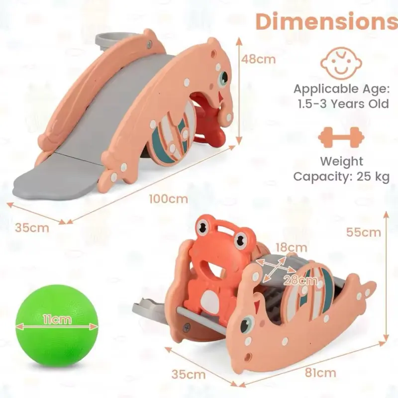 UK DORTALA 3-in-1 Kids Slide Rocking Horse Toy - Portable Sliding Climbing for Toddlers