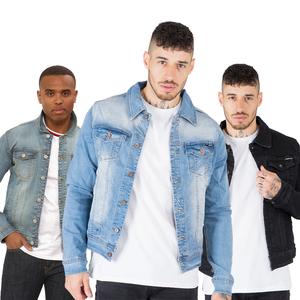 NOROZE Men's Washed Denim Western Trucker Jean Jacket Classic Cotton Menswear Casual Outerwear Denim jackets UK Sizes S-XXL Black Breathable