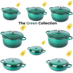 Cast Iron Casserole with Lid -  Dark Green Collection – Non Stick Dutch Oven Pot, Oven Safe up to 500° F – Ovenproof Enamelled Stockpot  - by nuovva