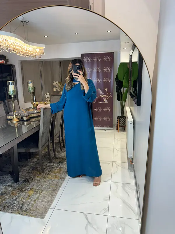 Women's Ladies New Gold edge Trim Scarf Maxi Abaya Dress Modest 2