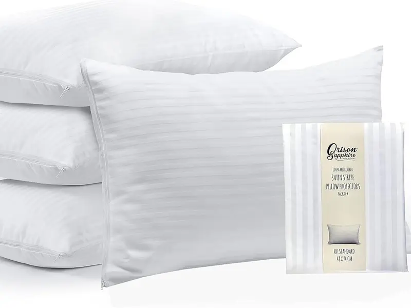 Satin Stripe Pack of 4 Pillow Protectors Covers - Ultra Soft Microfiber, Breathable, Hypoallergenic, Zipper cases, UK Standard Size 50 x 75cm 0