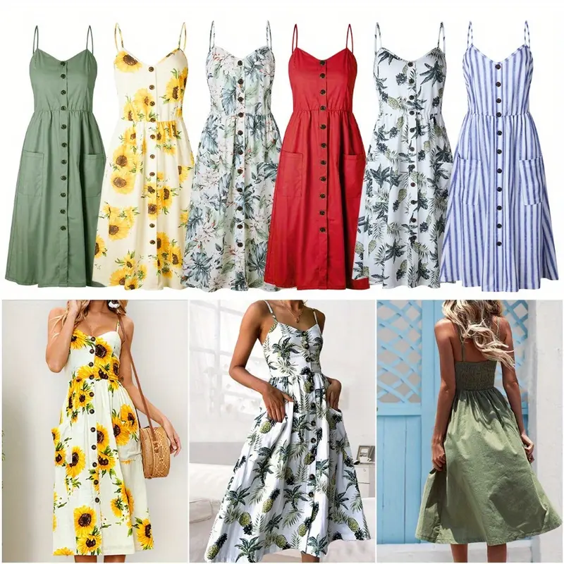 Bugudog-Womens Strappy Sun Dresses Summer Beach Midi Dress Plus Size 6-20 Holiday Casual Womenswear Comfort Blue Stripe 0
