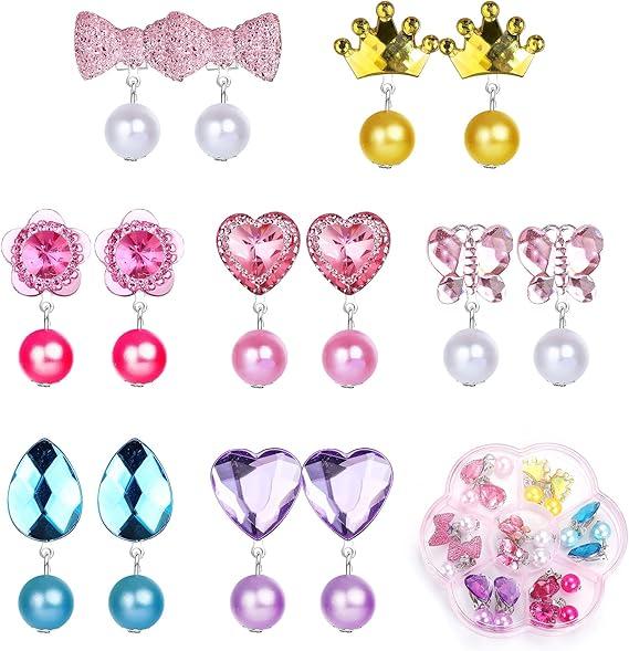20-30 Pairs Kids Clip On Earrings for Girls Toddler No Pierced Princess Play Earrings Dress Up Jewelry Set Cute Bling Mermaid Butterfly Rainbow Flower Heart Clips Birthday Christmas Gifts 0