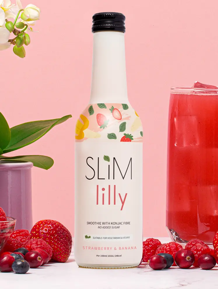 Slim Lilly 6x250 ml Strawberry & Banana Smoothie Konjac Plant Fiber Healthy Drink Low Calorie Natural Supports Gut Health and Digestion