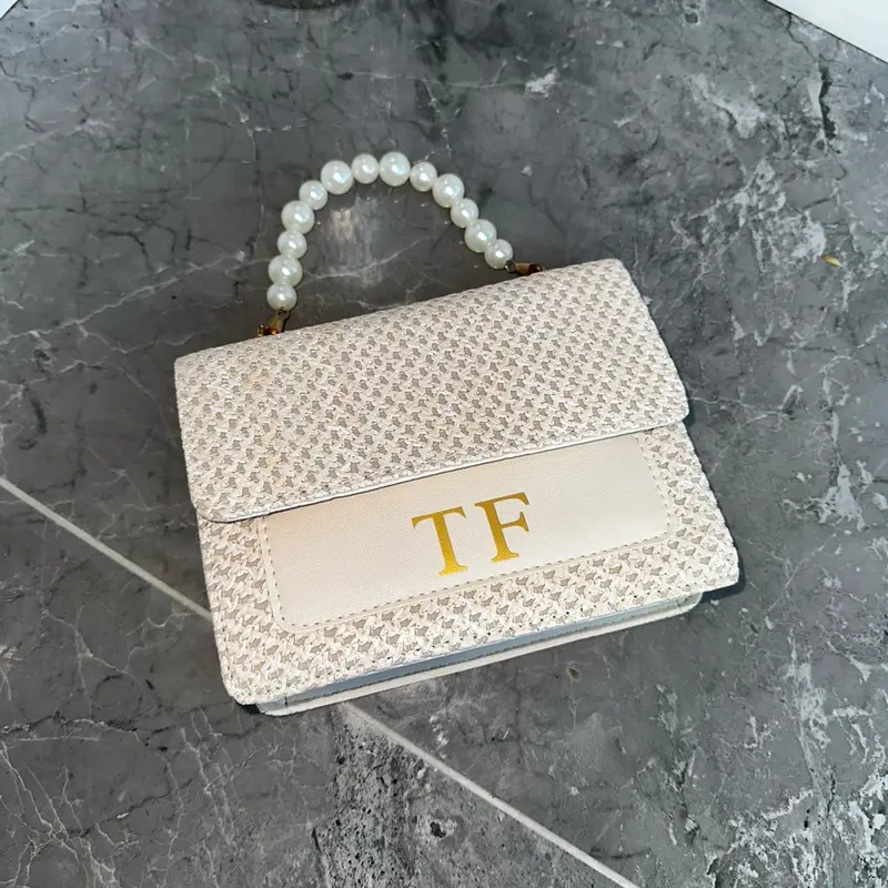 Pearl Personalised Straw Crossbody Cream Bag 5