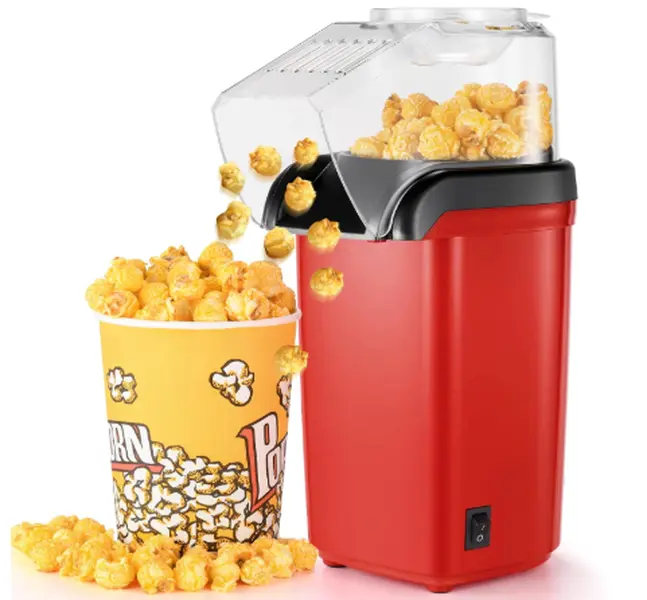 Popcorn Maker, Electric Popcorn Maker Machine, 1200 W Popcorn Machine with Hot Air, Ready in 2 Mins, One-button Operation, Healthy & Oil-Free, Home Made for Kids Movie Nights Parties