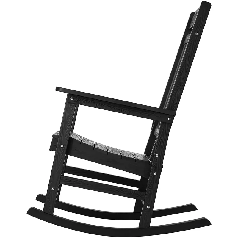 VEVOR Porch Rocker, HIPS Outdoor Rocking Chair, High Back Patio Rocking Chair with Smooth Armrests, Supports up to 400 lbs, for Garden, Balcony, Porch, Black 8