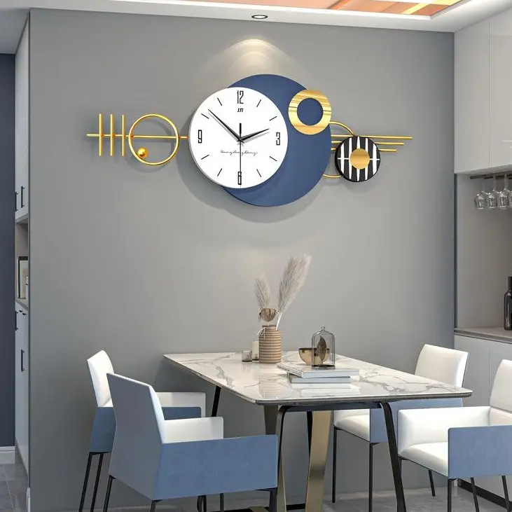 clockuniverse- Gold and Blue Large wall clock 80cm- 30cm silent grand clock