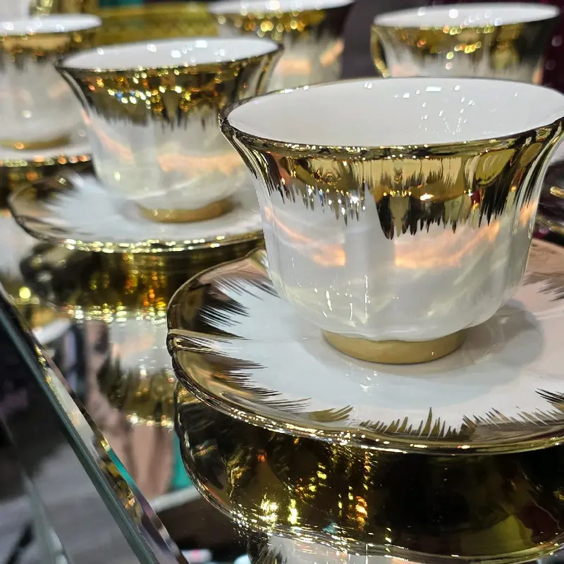 Elegant Turkish Ceramic Tea Set with Golden & Silver Accents and Stand for Tea Lovers - Teacup 5