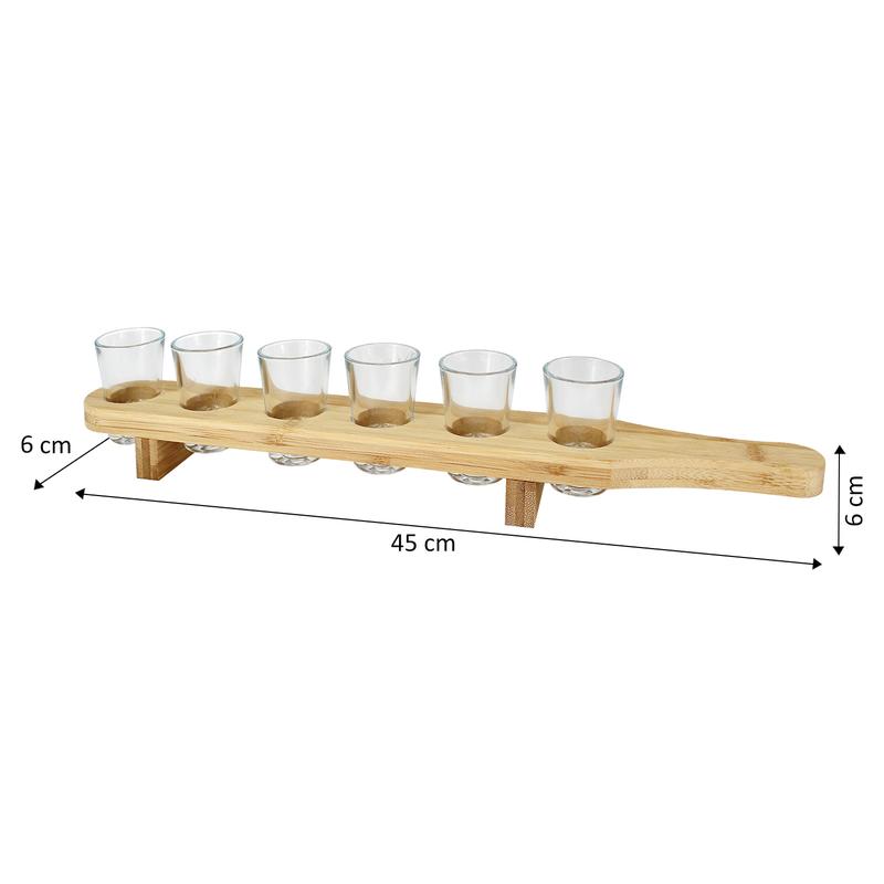 Wooden Drinks Paddle Tray with 6 Shot Glasses, Set of 6 x 40ml Shot Glasses with Serving Tray, Barware, Home Bar, Bar, Shot Glass Serving Board, Drinks Serving Board, Stylish Utensils 6