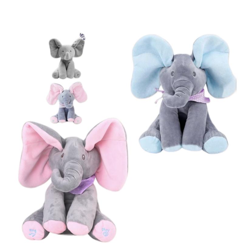 Peek-a-boo ,Singing Elephant Plush Toy with Moving Ears for Baby Gift - Cute Stuffed Animal 0
