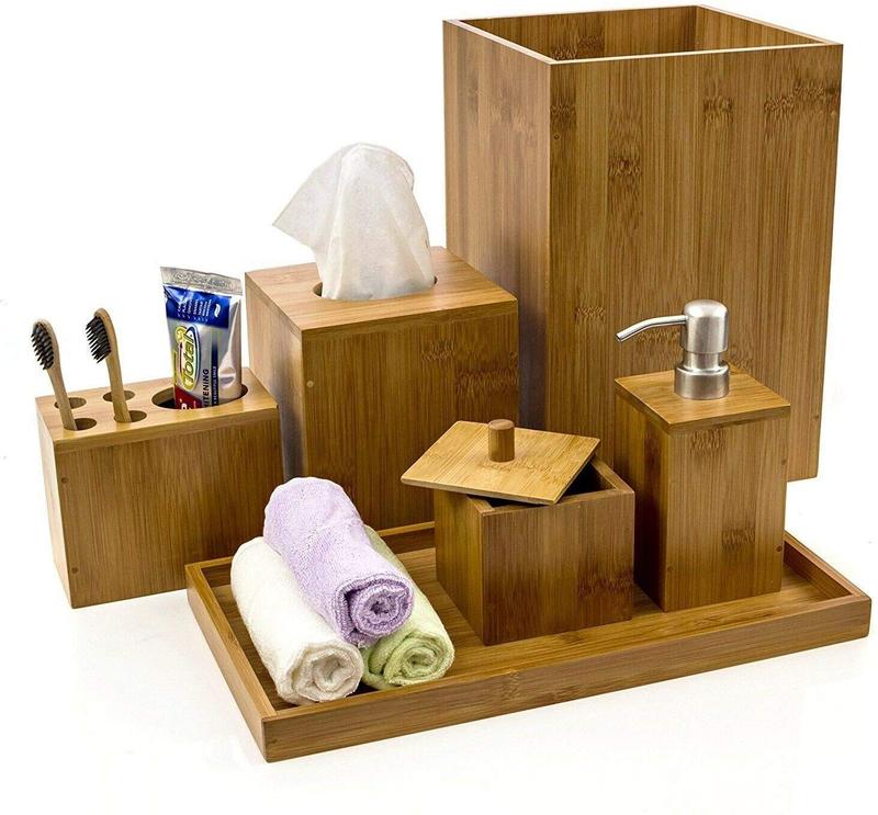 Bamboo 6 Piece Bathroom Set Retro Soap Toilet 0