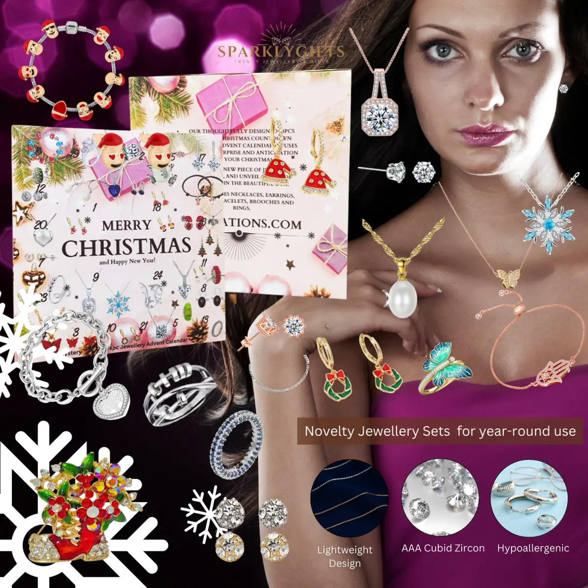 Christmas Gifts for Her Advent Calendar Jewellery Set 24pc -Bracelet, Pendant, Earrings and Rings Female Birthday UK SELLER
