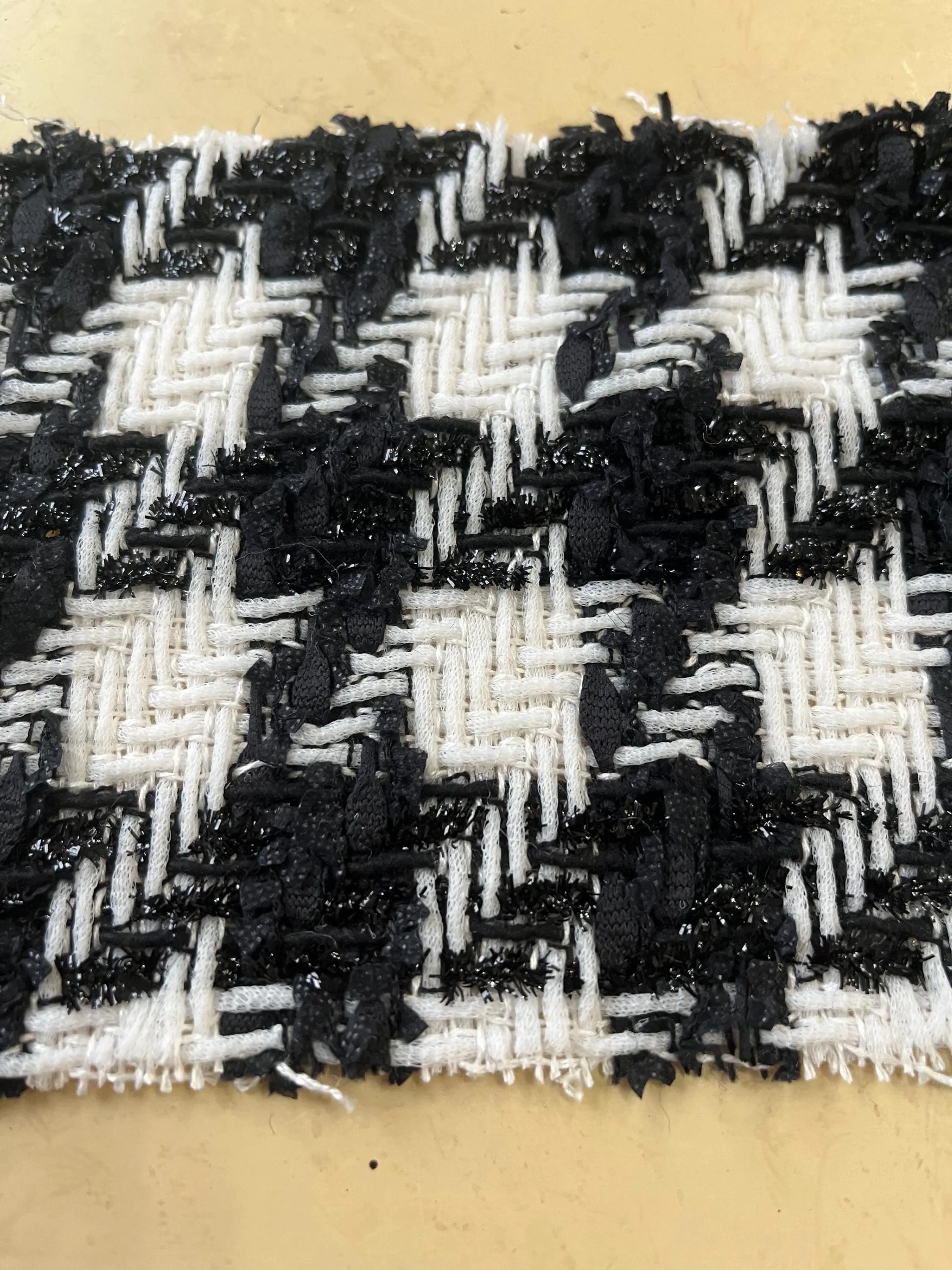 NEW High Class Wool Metallic Shiny Large Black White Houndstooth Couture Tweed Boucle Fabric (Read Description)