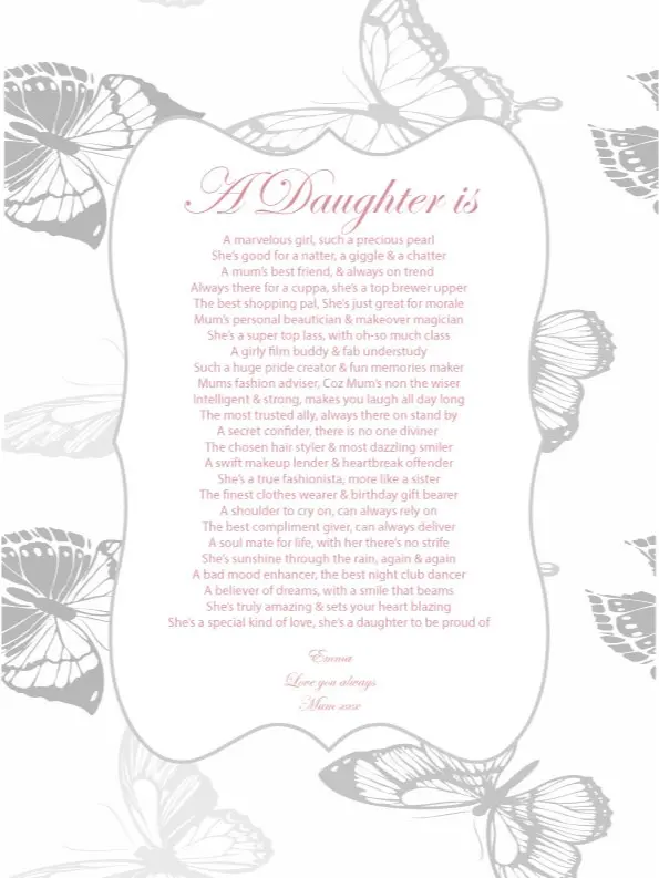 Personalised Daughter Gift Poem Poetry Print For Birthday Christmas Butterflies Wall Art Decor Artistic Decoration 4