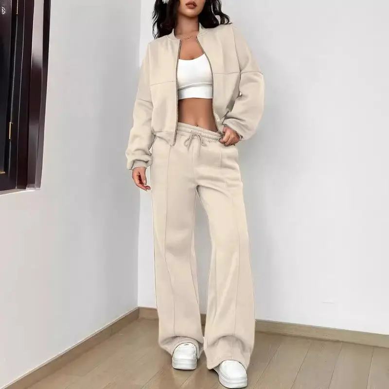 NEW Women's Autumn 2025 Two Piece Set Cardigan Zipper Sweatshirt Jacket With Elastic Waistband And Wide Leg Pants Casual Set Ladies HOT 0