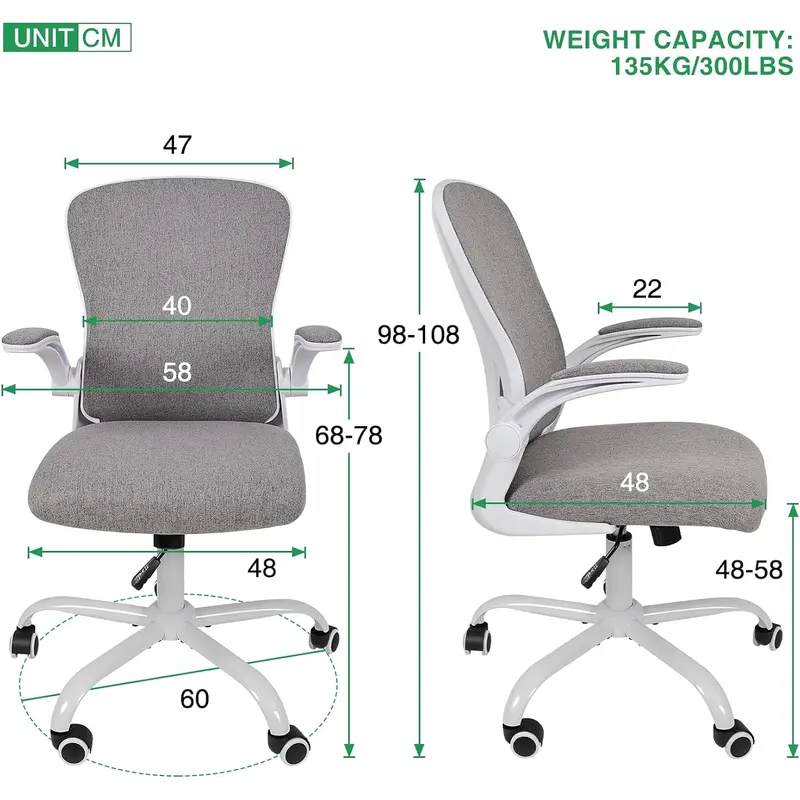 NEW Office Chair, Flip-up Armrest Ergonomic Desk Chair Computer Task Chair Mesh with Armrests lumbar support Mid-Back for Home Office Conference Study Room, Deep Grey 2