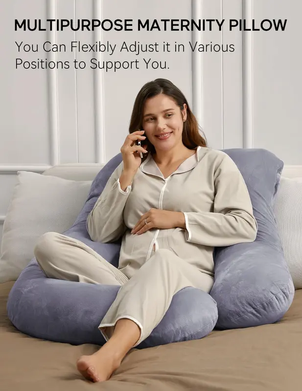 Pregnancy Pillows for Sleeping, U Shaped Full Body Maternity Pillow with Removable Cover - Support for Back, Legs, Belly, HIPS for Pregnant Women, 57 Inch Pregnancy Pillow for Women, Grey 7