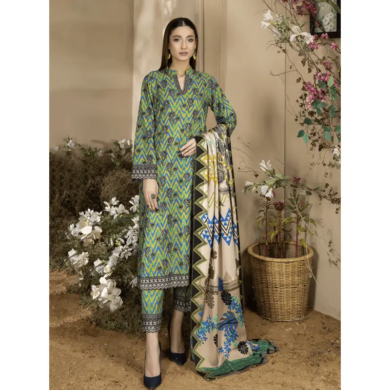 |JH-310| - Embrace Timeless Sophistication Blue & Green Digital Printed Khaddar Collection From Zavena By Johra Comfort Dress Casual Formal 0