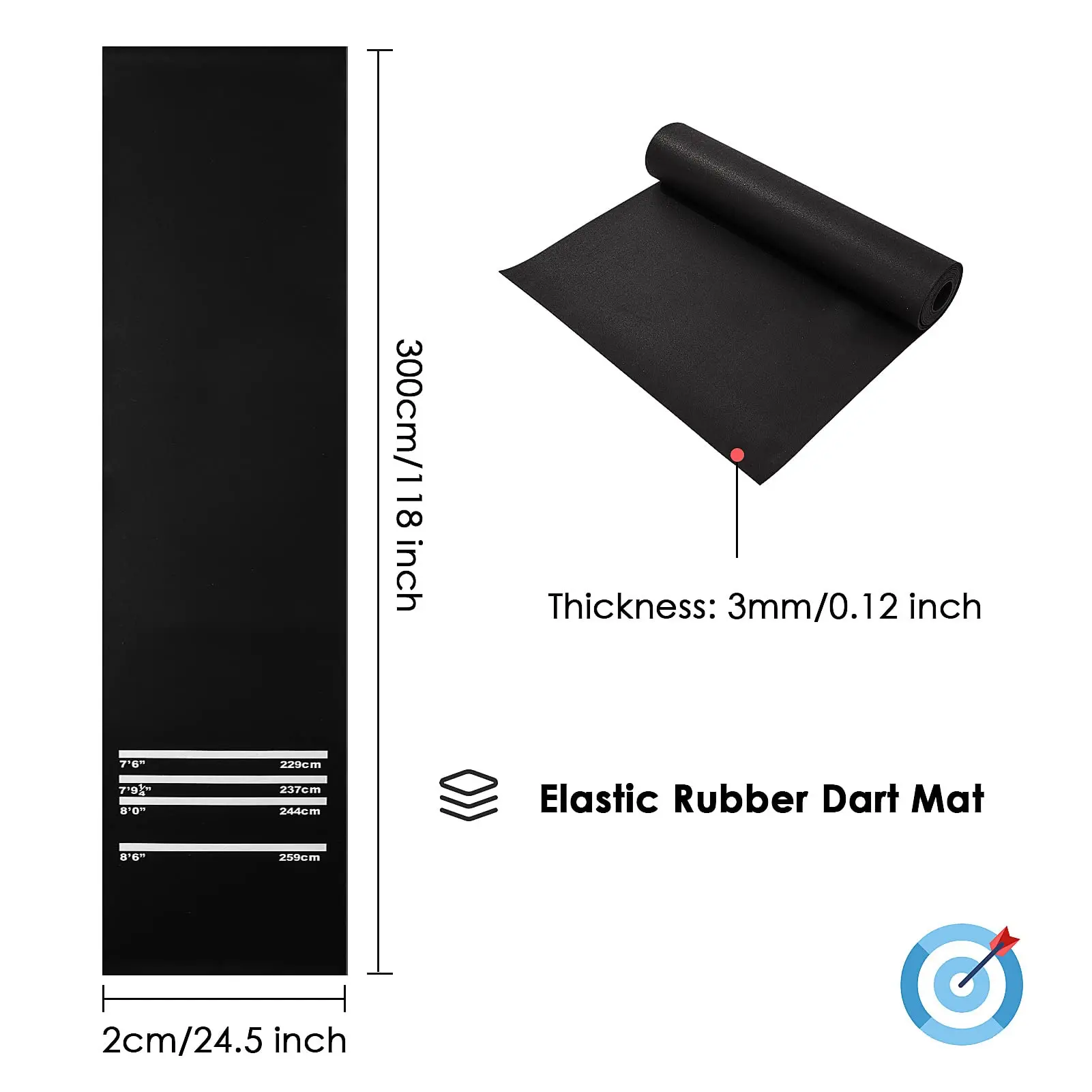 JF HOME BLISS Darts Mat 300 X 62cm Professional Rubber Darts Mat 4 Throwing Distances Rubber Dart Mat Darts Accessories For Pub Club