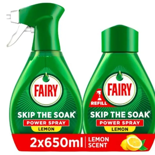 Fairy Skip the Soak Dish Power Spray + Refill Lemon 1300ml - Effective Grease Remover Spray for Kitchen, Fast & Effortless Clean - Household 0