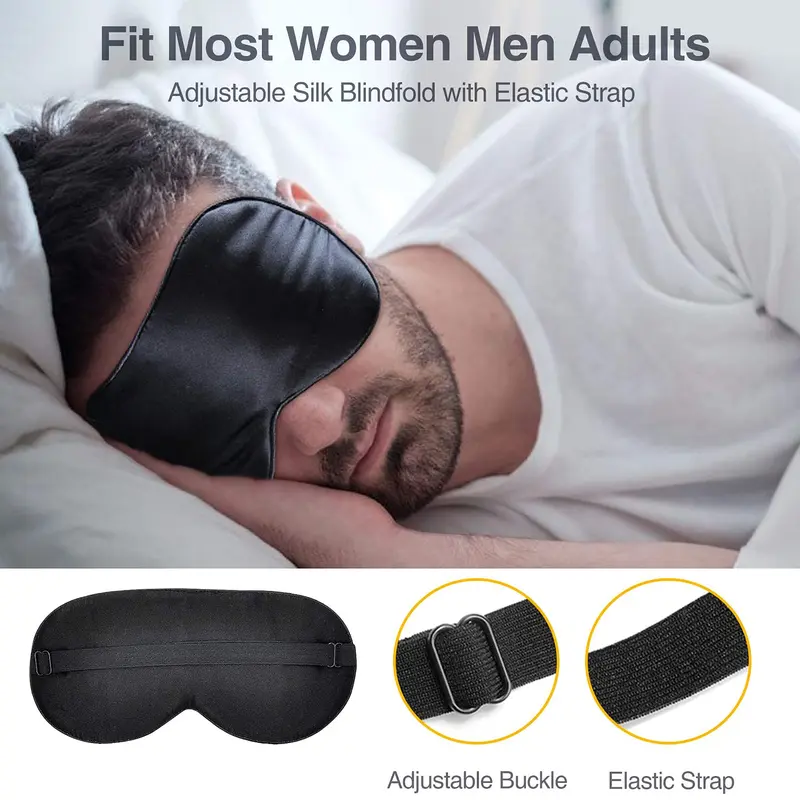 Silk Eye Mask, 2 Pack Natural Silk Sleep Mask with Adjustable Strap and Ear Plugs, Eye Cover for Sleeping, Blocks Light Blackout Sleeping Eye Mask for Women Men 5