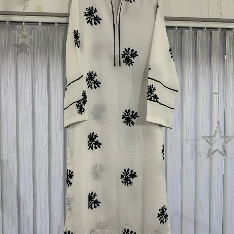 One piece White embroidered kurti Marina Fabric Large to 2XL sizes Traditional Womenswear 1