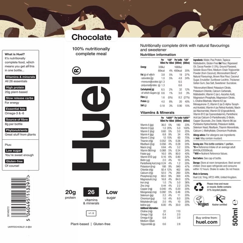 Huel Ready to Drink Chocolate, 8 x 500ml, SOURCE OF 26 Essentials Vitamins & Minerals 1