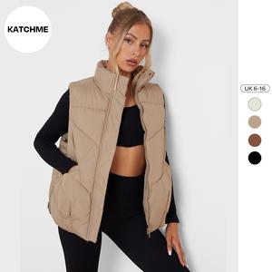KatchMe Women's Chic Stand Collar Commuter Zipper Gilet,Womens Outerwear for Fall & Winter,Plain Side Pocket Gilet,Basic Womenswear