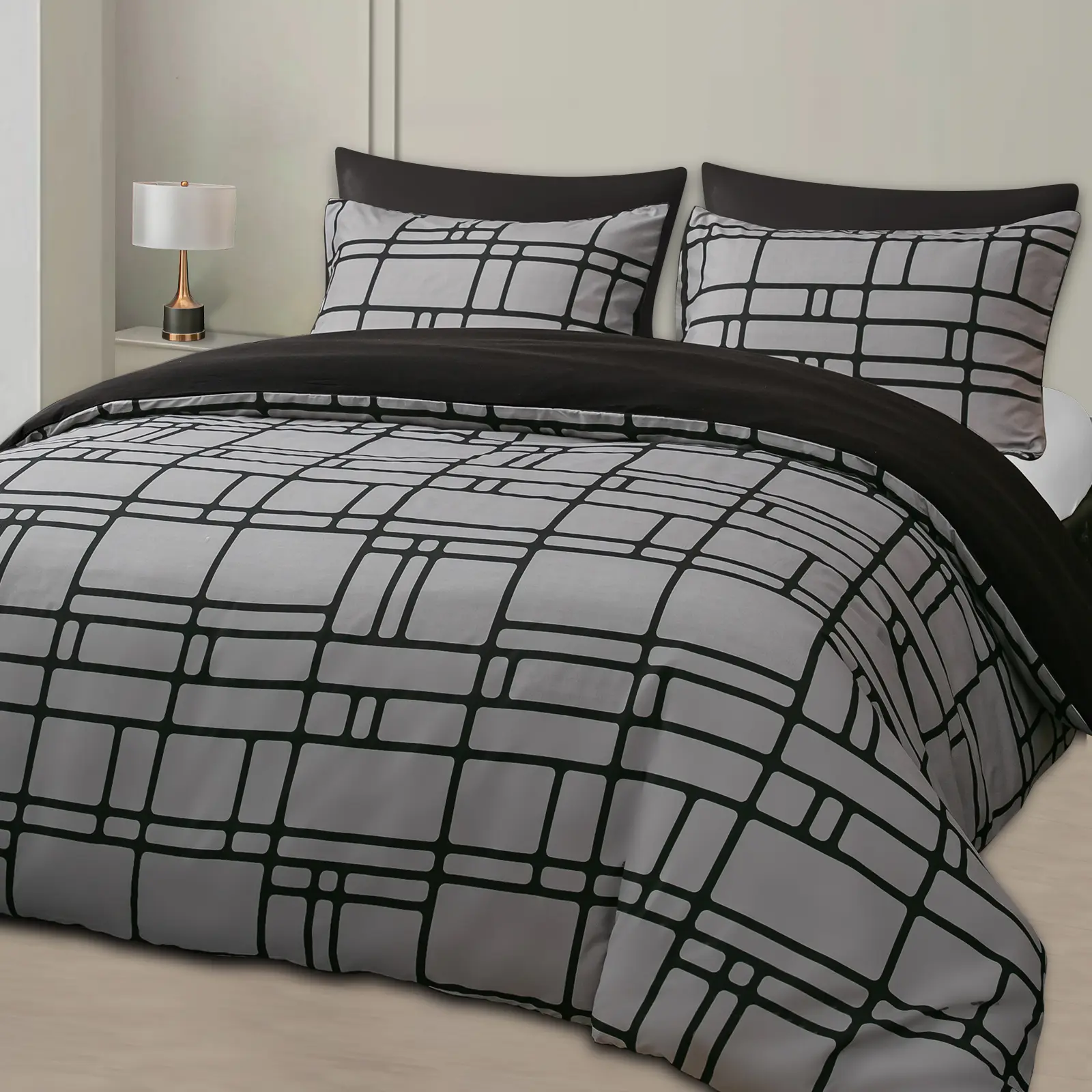 Ecocott Luxurious Bricks Print Duvet Cover Set with Matching Pillowcases - 3 Piece Bedding Set -Soft Brushed Microfibre Quilt Cover Set -Complete Bed Sets in Single Double King Super King UltraSoft Fade Resistant Reversible Duvet Set With Zipper Closure