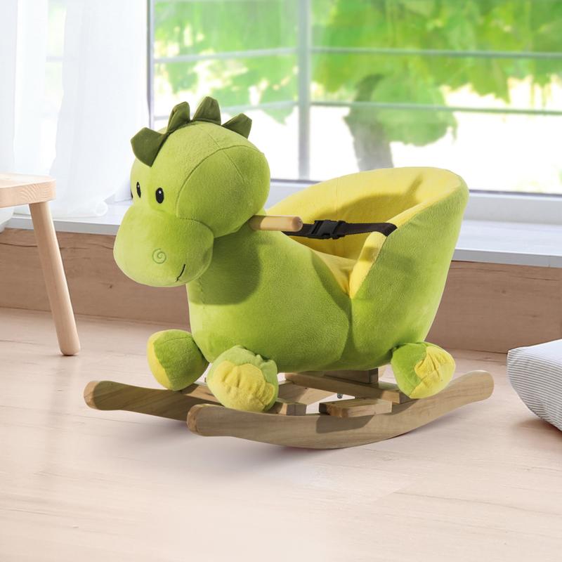 HOMCOM Kids Rocking Horse, Plush Ride-On Dinosaur Seat, with Seat Safety Belt, 32 Songs, Ride-On Horse 1