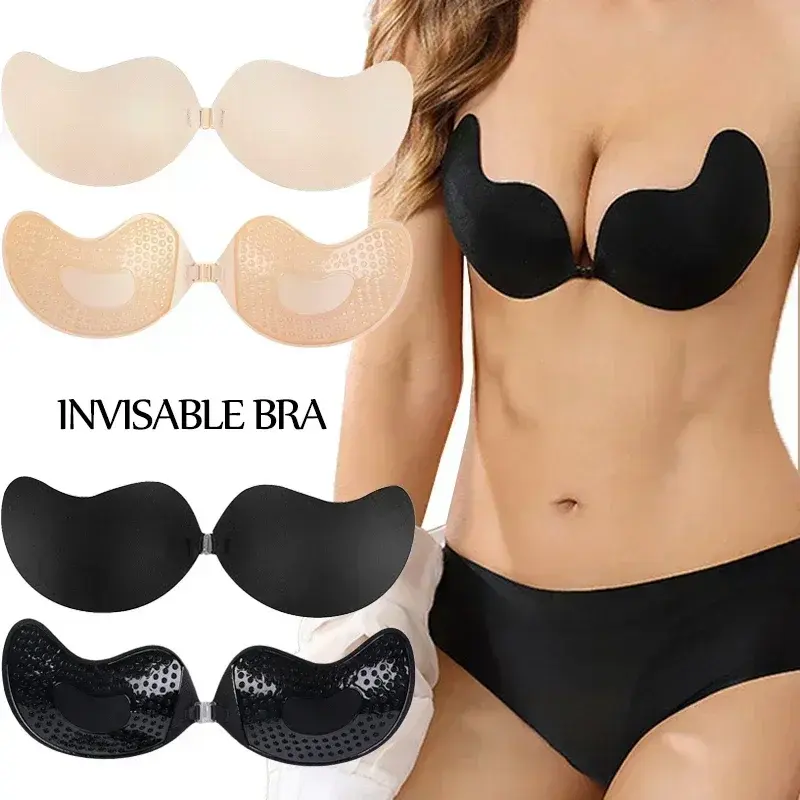 Invisible Push Up Bra for Women Backless Strapless Bra Seamless Front Closure Bralette Underwear Silicone Self-Adhesive Bra Pads 2
