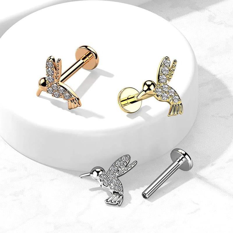 CRYSTAL LITTLE HUMMINGBIRD FLAT BACK LABRET STUD 3