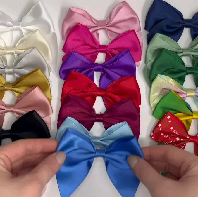 Large Satin Bows 10cm Wide Self Adhesive Pre Tied 38mm Ribbon Hair Wedding Craft 1
